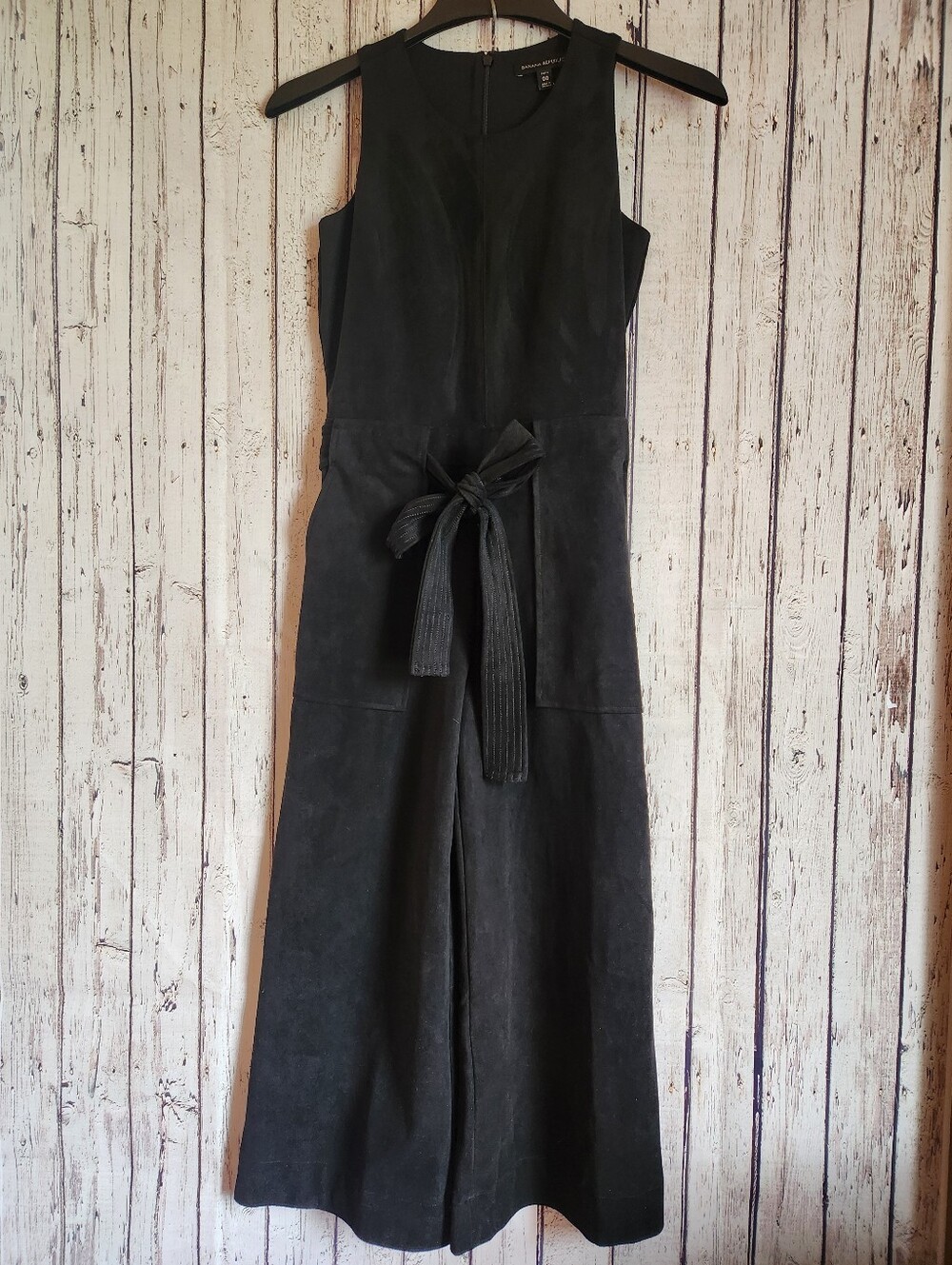 Banana Republic Vegan Suede Sleeveless Cropped Jumpsuit Black 00 Petite $130